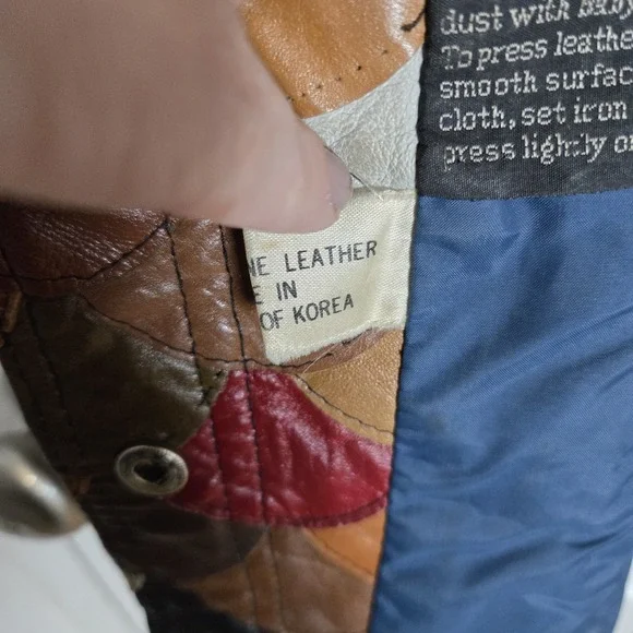 Vintage Korean Multicolor Leather Fish Scale Patchwork Jacket Womens L - Picture 10 of 16